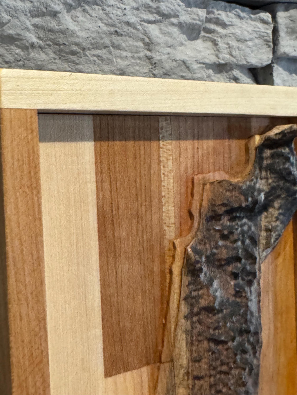 A close-up side profile view emphasizing the depth and precision of the topographical 3D carving of the Israel map, showcasing the layered elevation and natural wood grain. __etsy:8156428158
