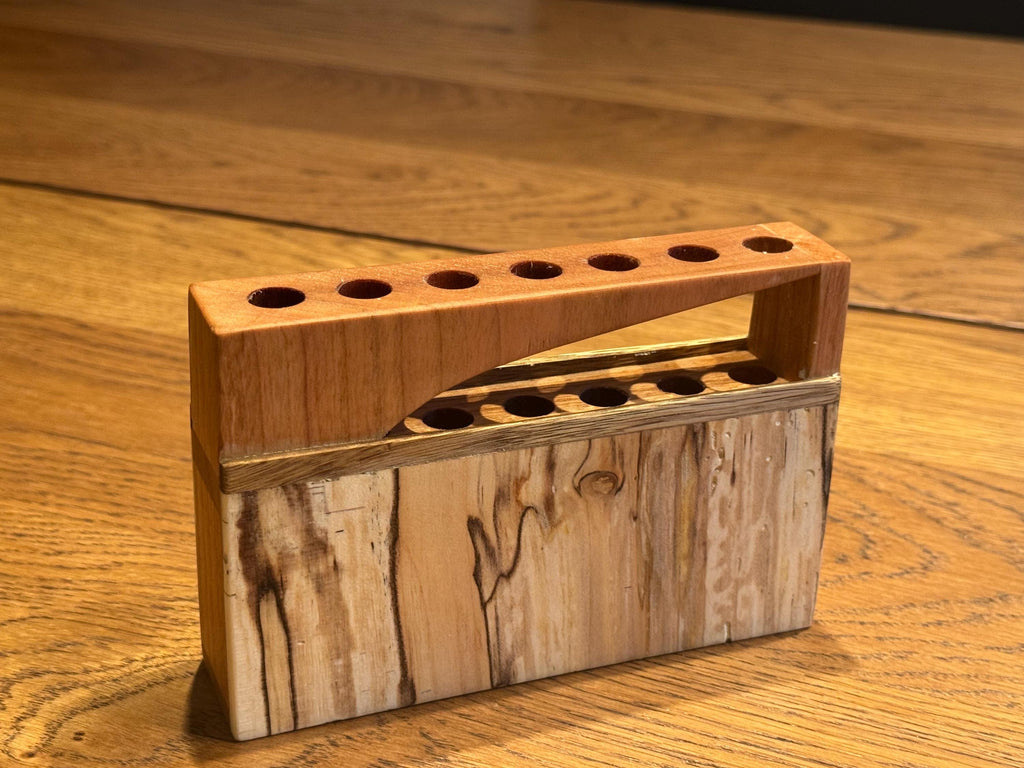 Handcrafted Layered Wood Pen Holder | Modern Rustic Desk Organizer | Sculptural Multi-Species Solid Wood Art __etsy:7633000851