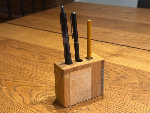 Handcrafted 3-Pen Wood Holder | Modern Rustic Desk Organizer | Multi-Species Solid Wood Functional Art __etsy:7632994859
