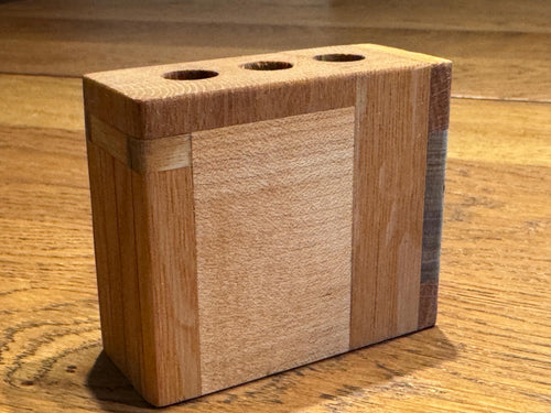 Handcrafted 3-Pen Wood Holder | Modern Rustic Desk Organizer | Multi-Species Solid Wood Functional Art __etsy:7632994735