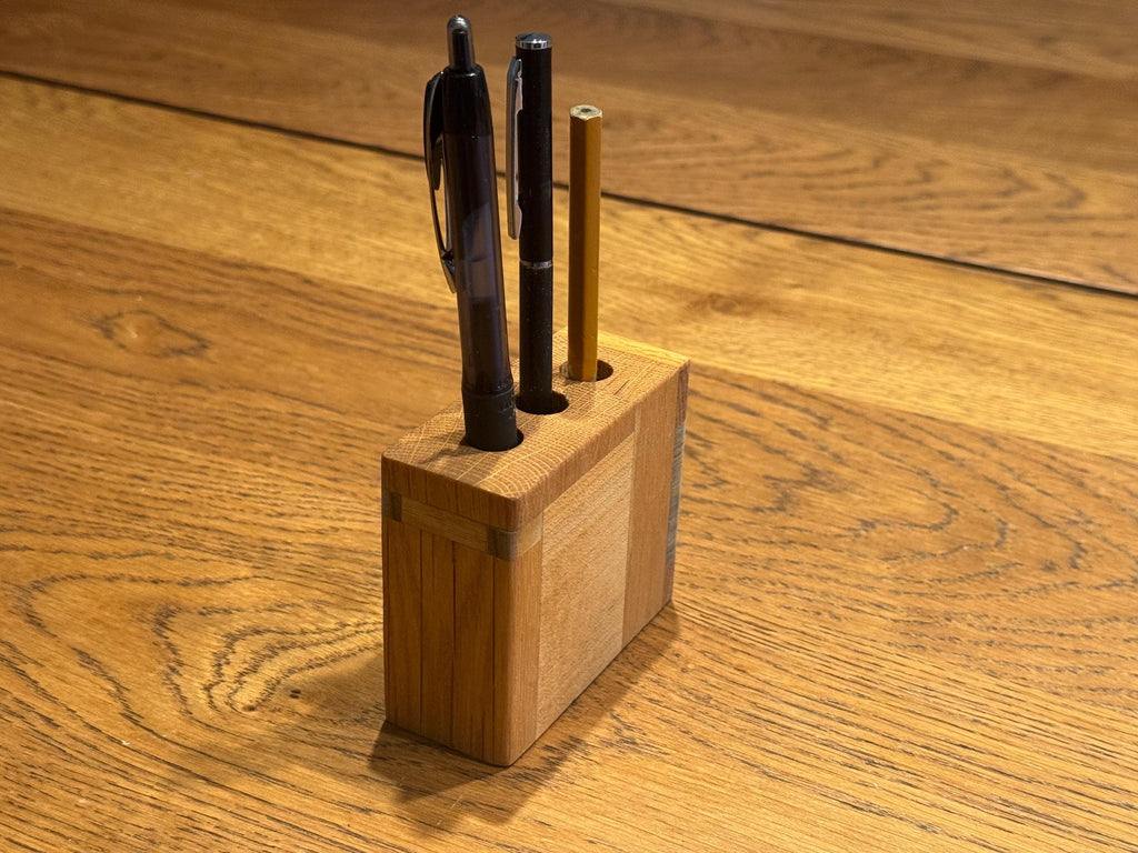 Handcrafted 3-Pen Wood Holder | Modern Rustic Desk Organizer | Multi-Species Solid Wood Functional Art __etsy:7632994921