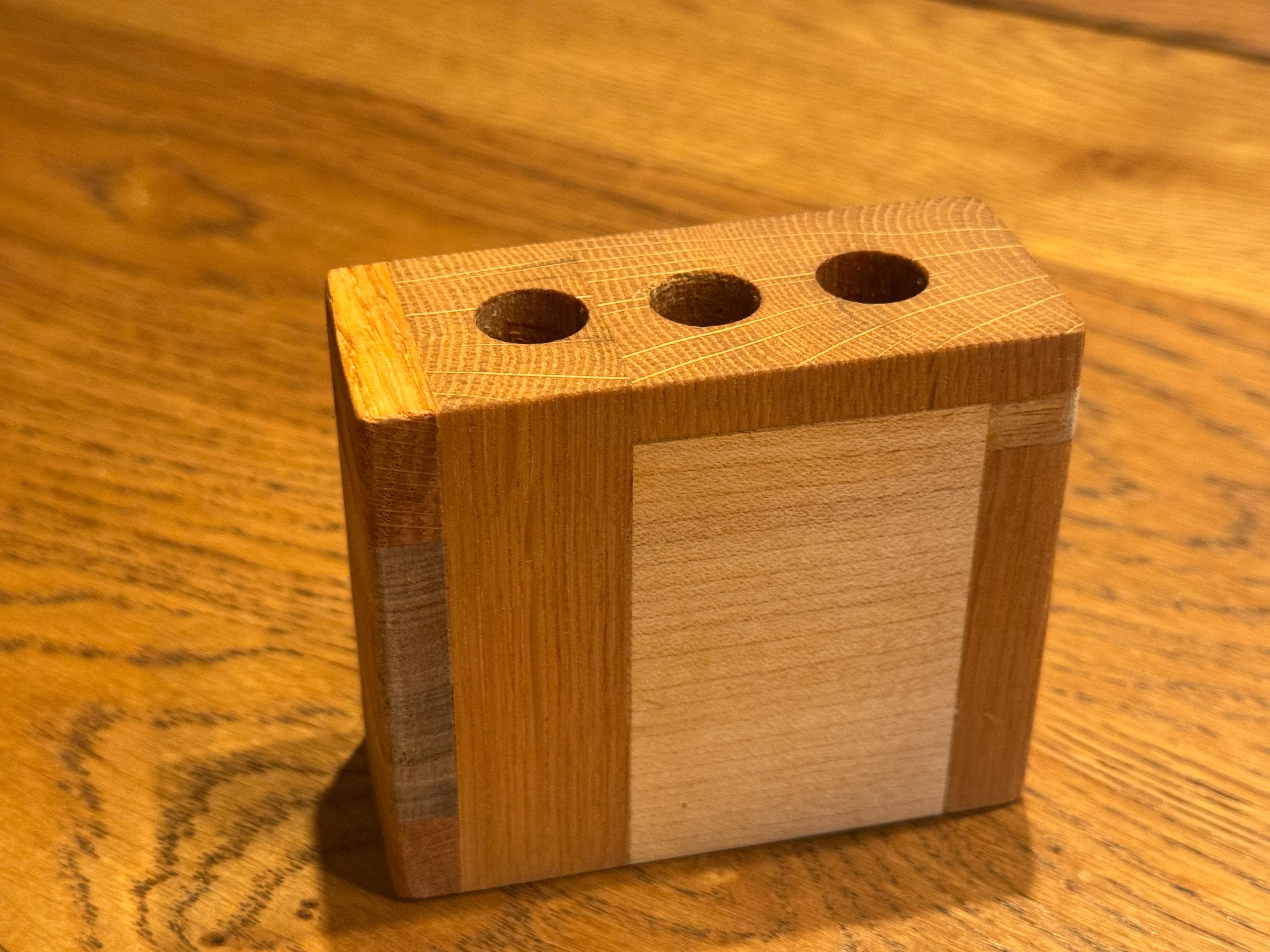 Handcrafted 3-Pen Wood Holder | Modern Rustic Desk Organizer | Multi-Species Solid Wood Functional Art __etsy:7632994827