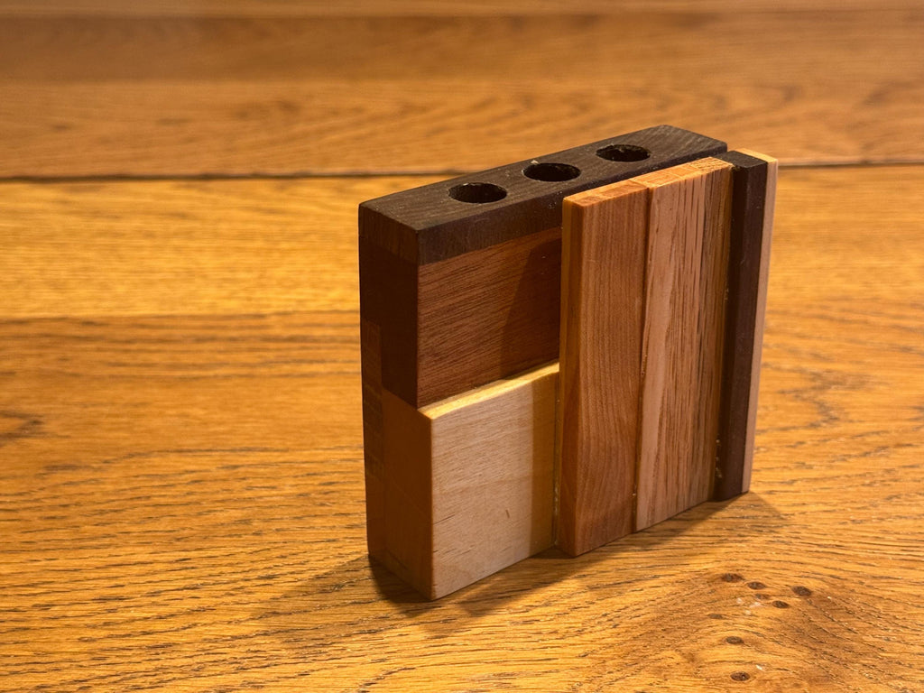 Handcrafted Sculptural Pen Holder | Modern Rustic Desk Organizer | Multi-Species Solid Wood Art __etsy:7585061412