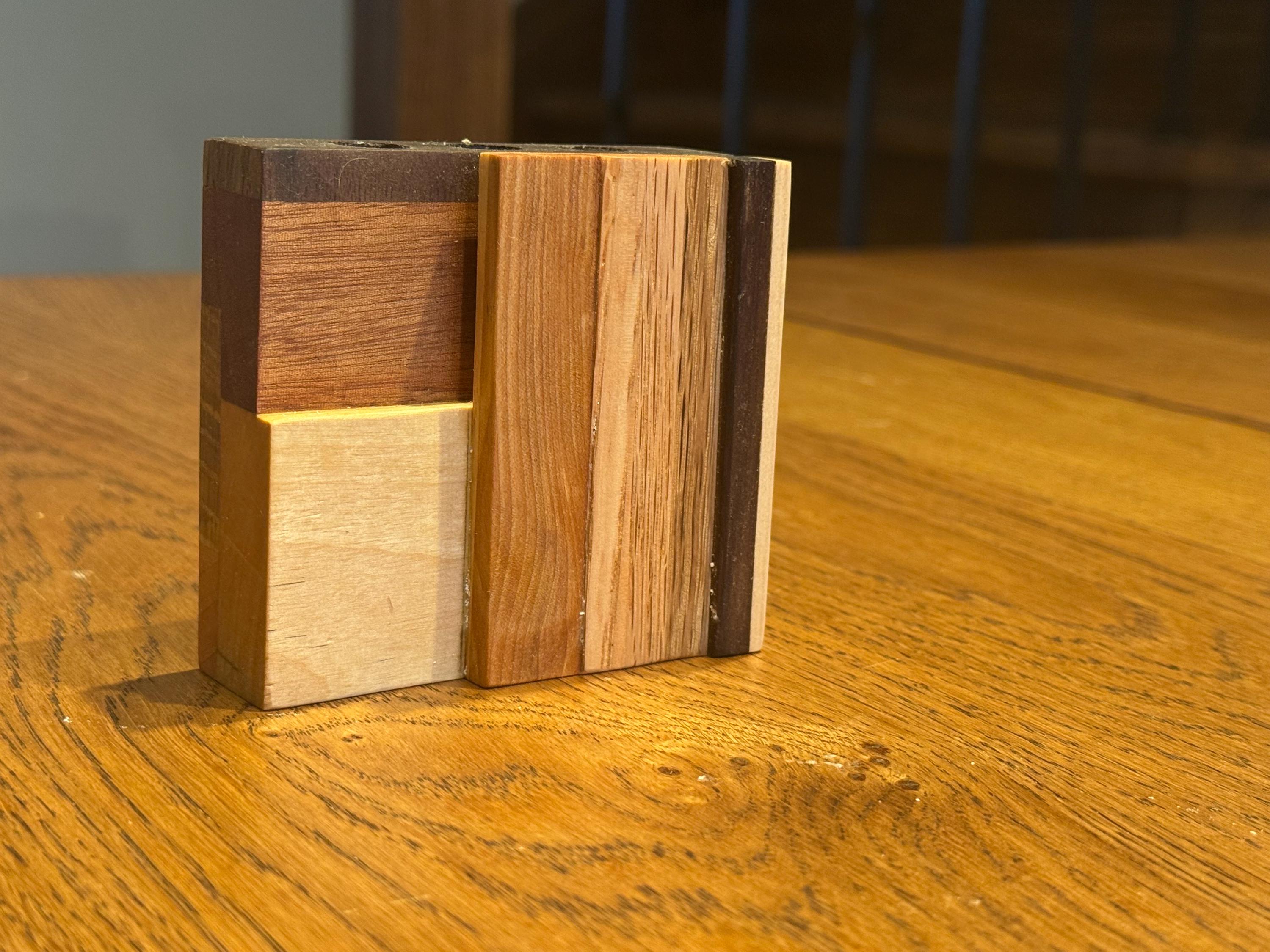 Handcrafted Sculptural Pen Holder | Modern Rustic Desk Organizer | Multi-Species Solid Wood Art __etsy:7633006721