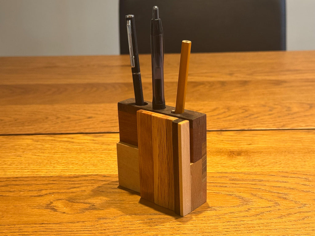 Handcrafted Sculptural Pen Holder | Modern Rustic Desk Organizer | Multi-Species Solid Wood Art __etsy:7585061378