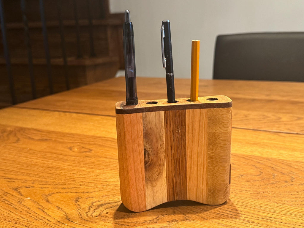 Handcrafted Solid Wood Pen Holder | Modern Rustic Desk Accessory | Multi-Species Minimalist Organizer __etsy:7633018309