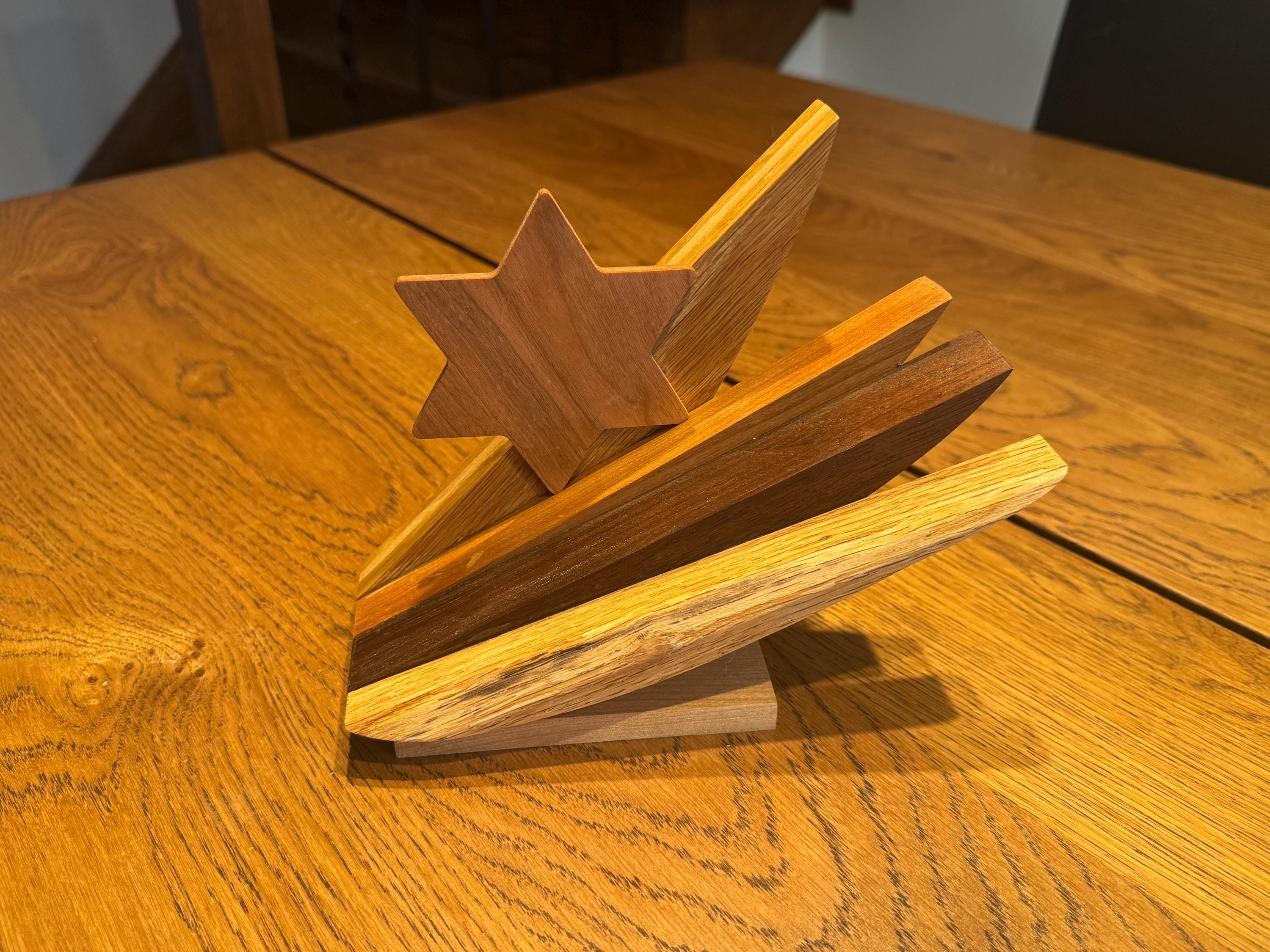Handcrafted Star of David Wood Sculpture | Modern Rustic Judaica Decor | Multi-Species Solid Wood Art __etsy:7585091570