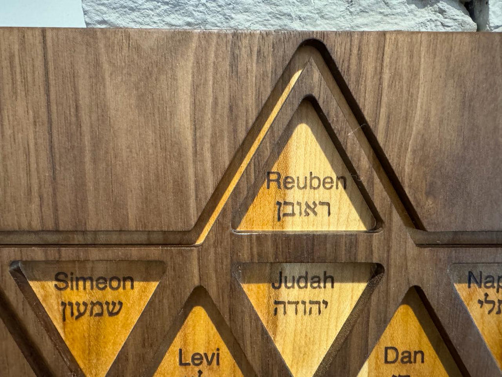Handcrafted 12 Tribes of Israel Wall Art | Star of David Hebrew Wood Sculpture __etsy:7995710374