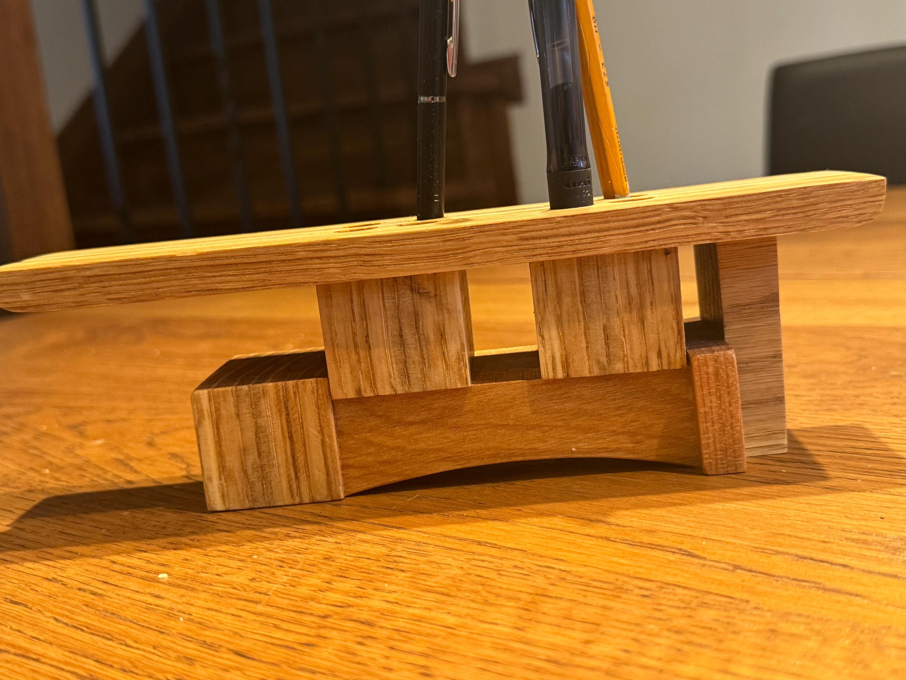 Handcrafted Wood Pen Holder | Architectural Desk Organizer | Sculptural Multi-Species Solid Wood Art __etsy:7633022421
