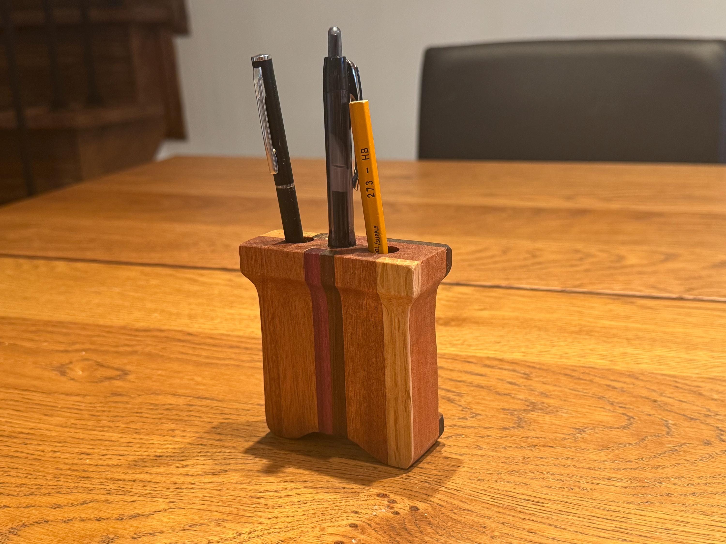Handcrafted Wood Pen Holder | Modern Rustic Desk Organizer | Sculptural Solid Wood Object __etsy:7585083392