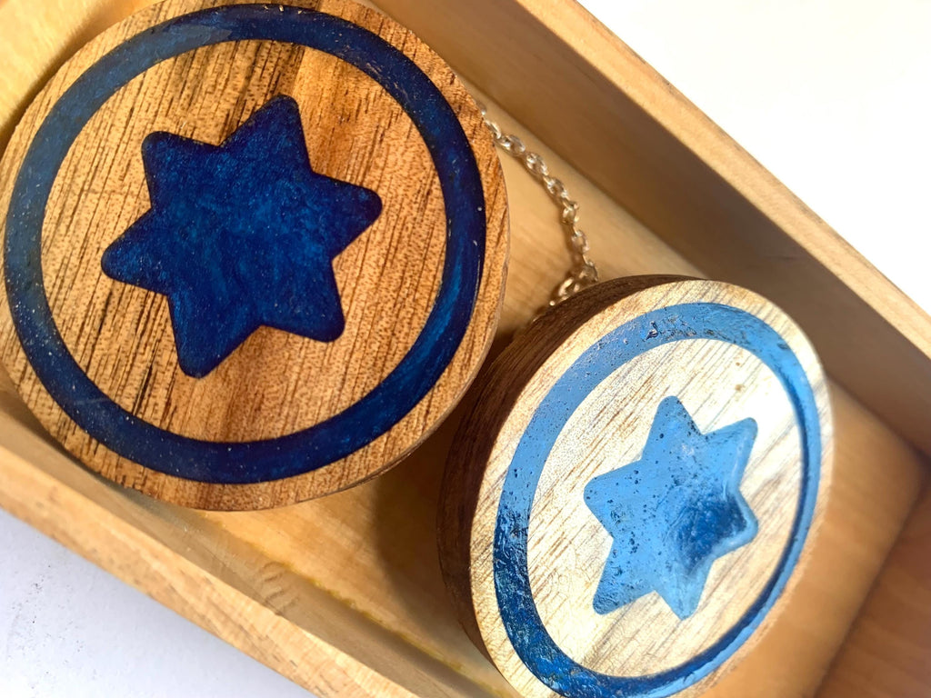 Handmade Acacia Wood Tallit Holders: Blue Magen David Judaica __etsy:6553556656