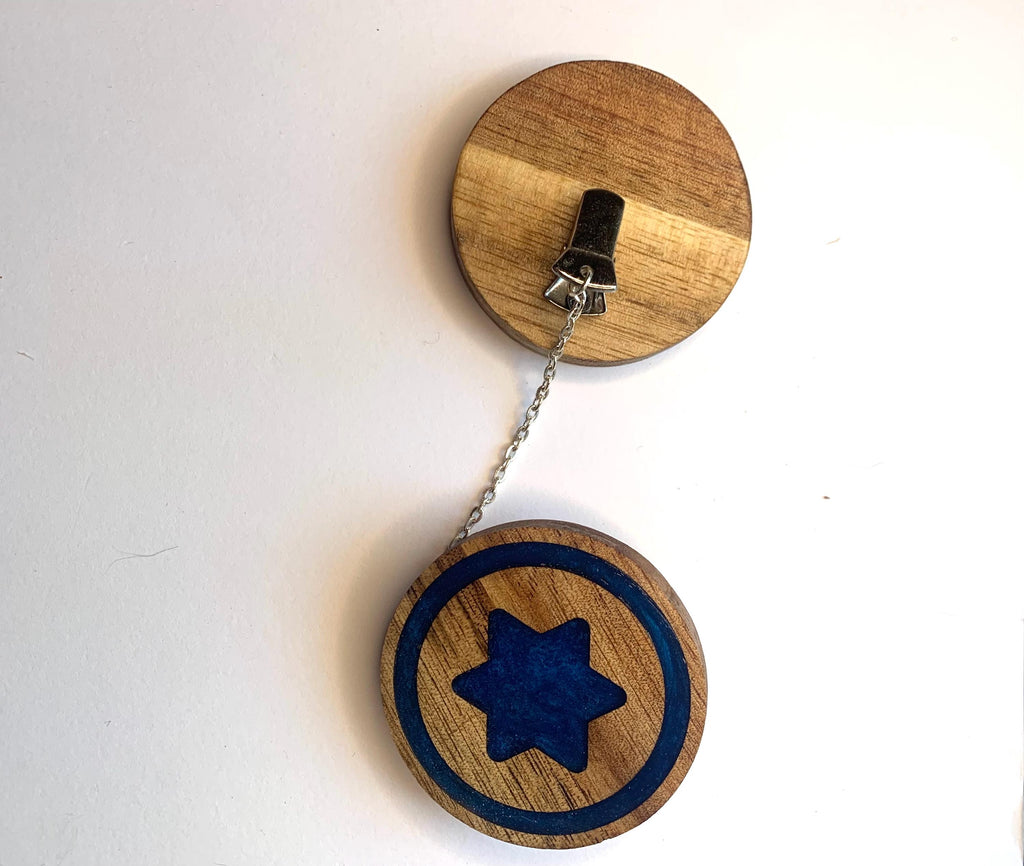 Handmade Acacia Wood Tallit Holders: Blue Magen David Judaica __etsy:6601671727