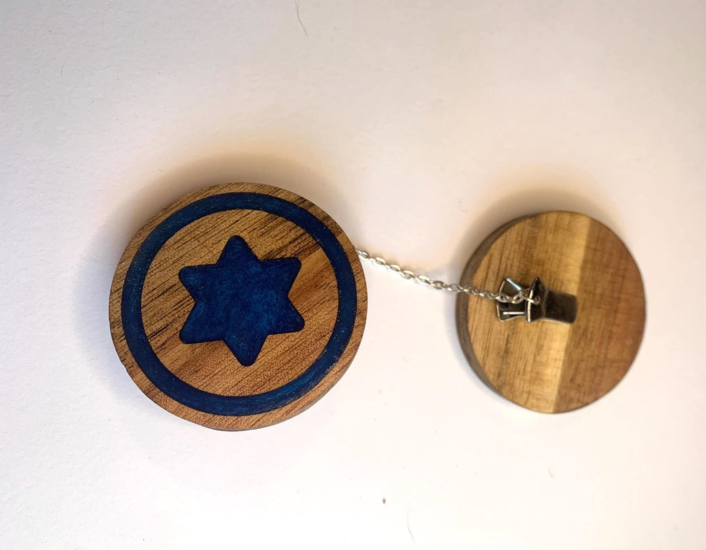 Handmade Acacia Wood Tallit Holders: Blue Magen David Judaica __etsy:6601672055
