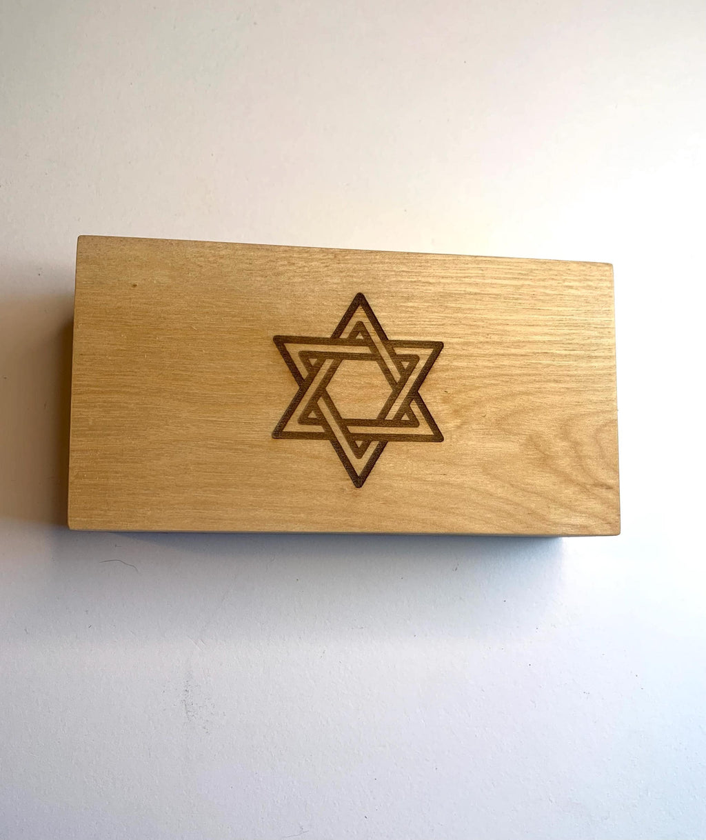 Handmade Acacia Wood Tallit Holders: Blue Magen David Judaica __etsy:6601670651
