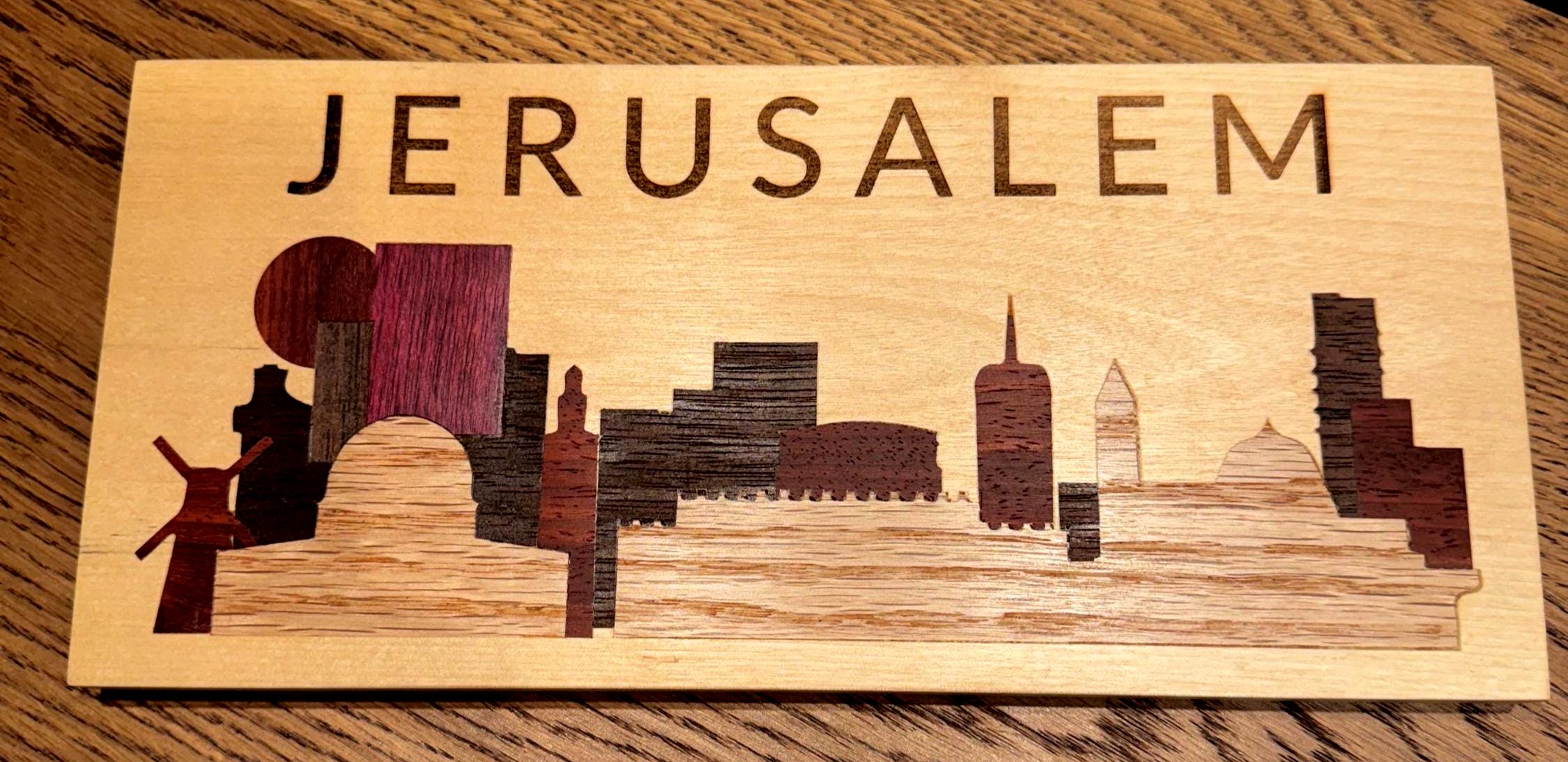 Jerusalem inlay skyline multiple wood species wall decor __etsy:6905129738