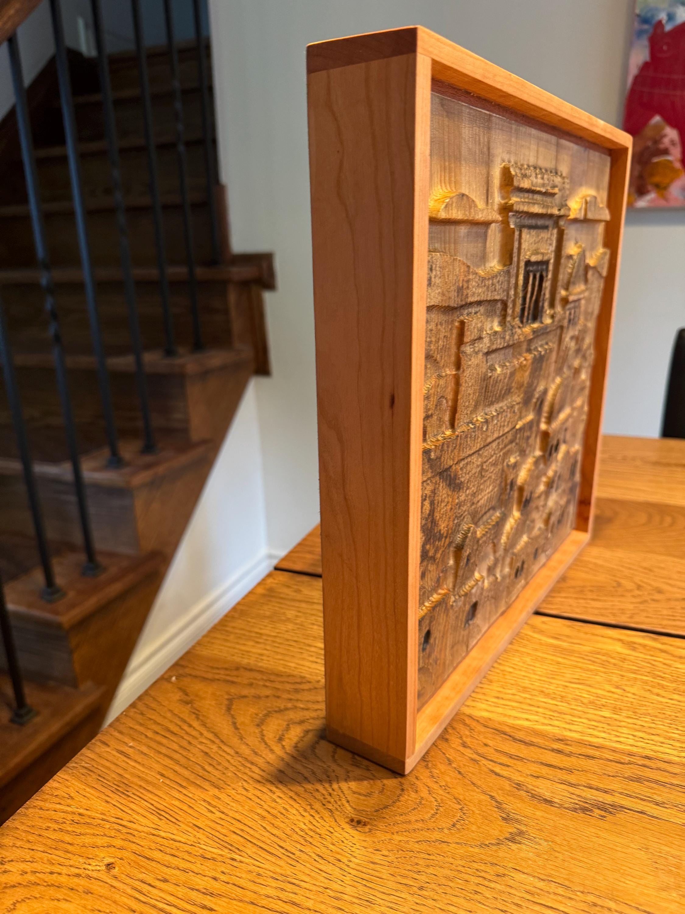Jerusalem Temple Carving | 3D Wood Art | Cherry Sapele Maple Frame __etsy:7100396235