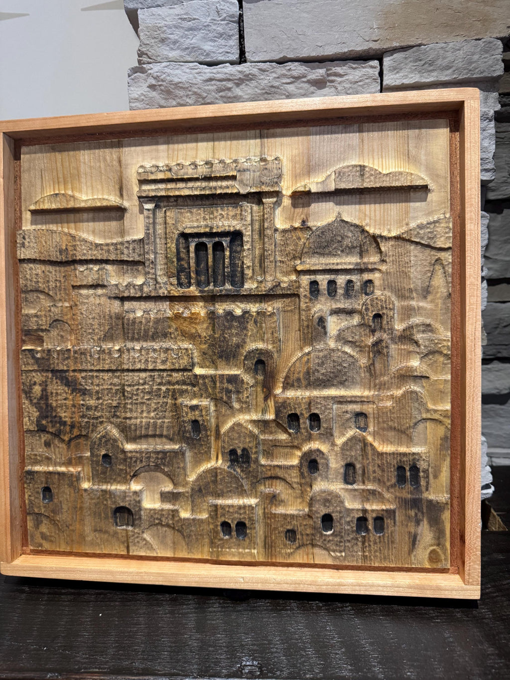 Jerusalem Temple Carving | 3D Wood Art | Cherry Sapele Maple Frame __etsy:7100396423