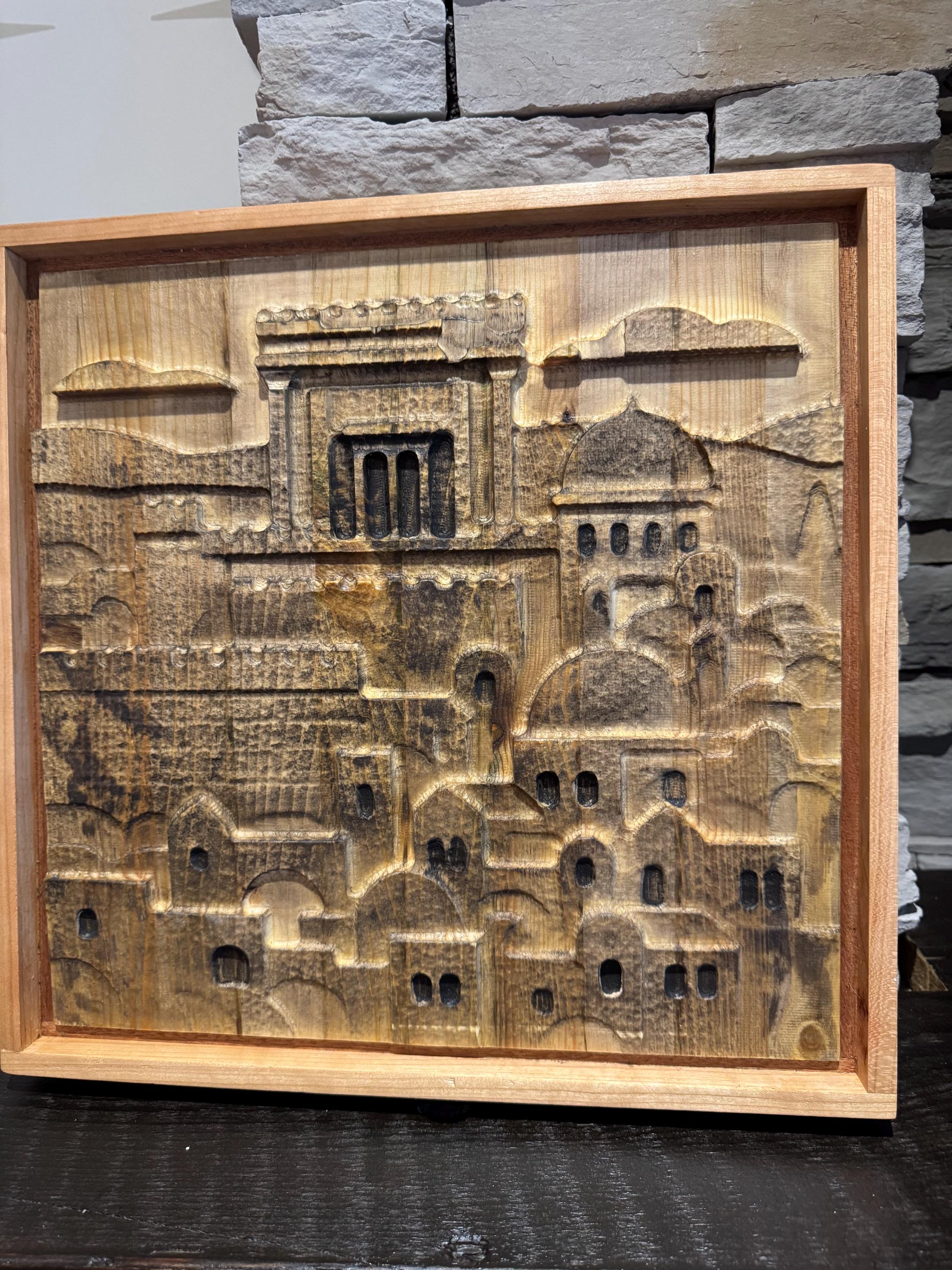 Jerusalem Temple Carving | 3D Wood Art | Cherry Sapele Maple Frame __etsy:7100396423