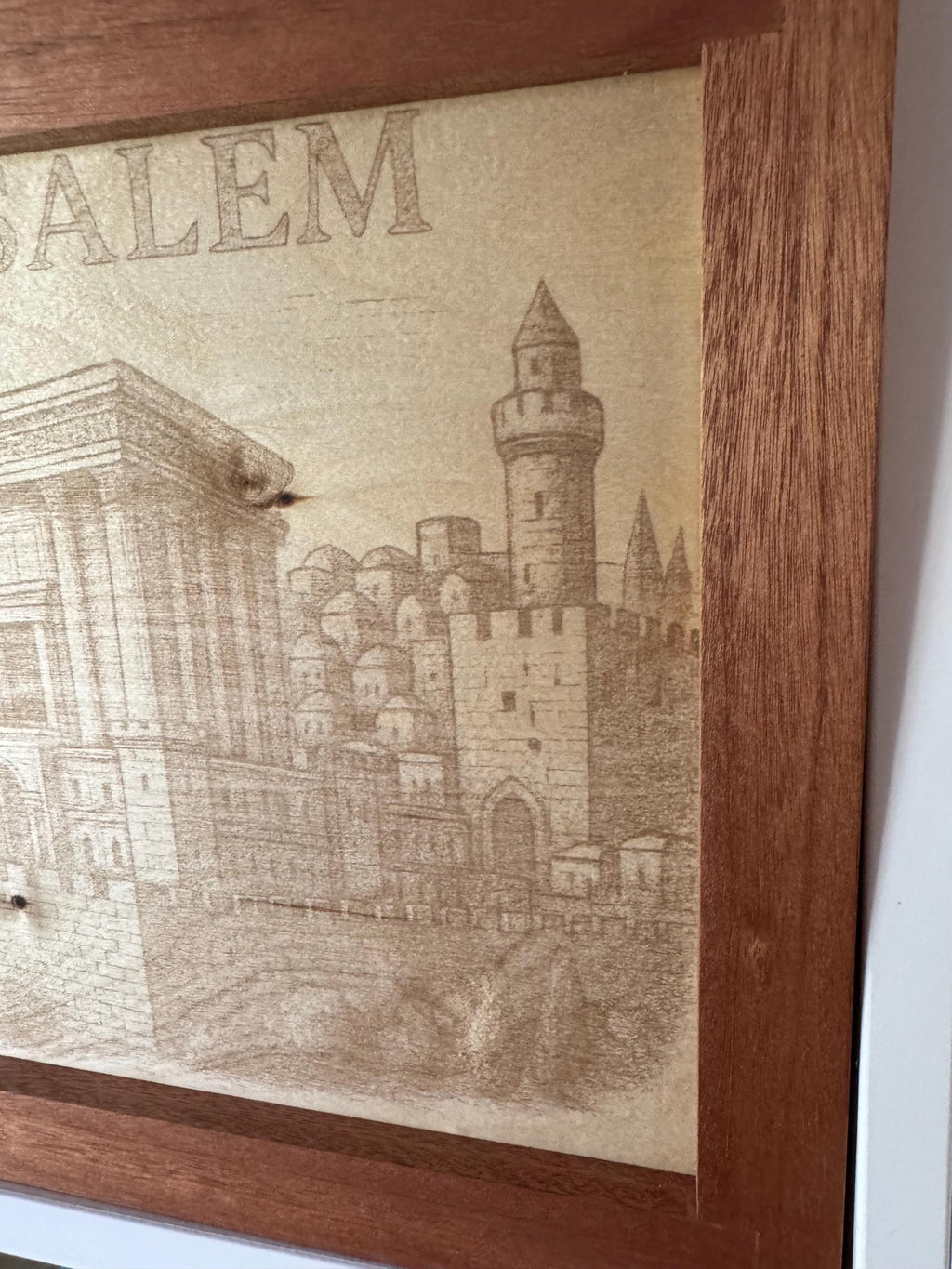 Jerusalem Temple Laser Engraving | Sapele Frame | Jewish Wall Art __etsy:7052471530