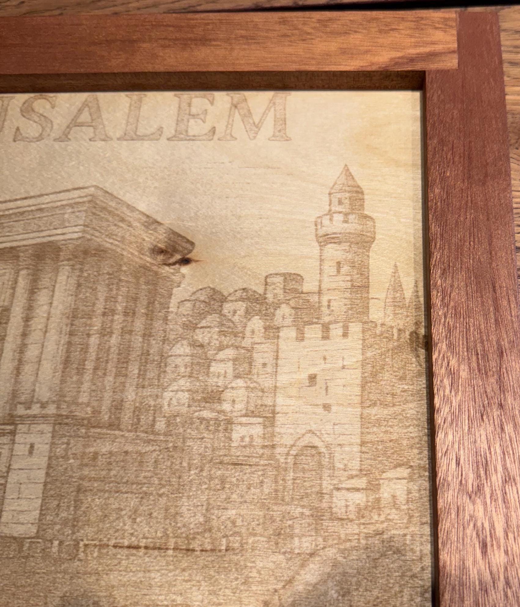 Jerusalem Temple Laser Engraving | Sapele Frame | Jewish Wall Art __etsy:7052478586