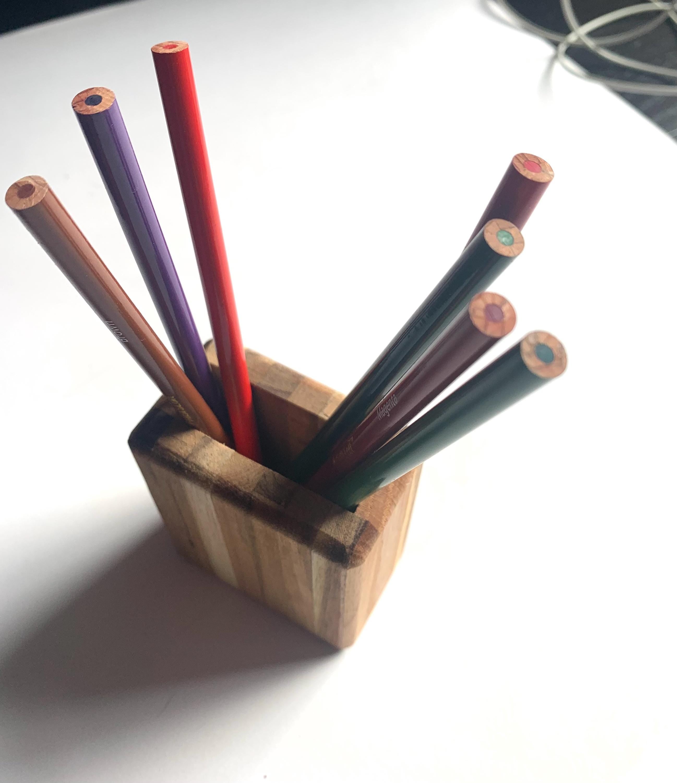 Recycled Wood Pen Holder – Handmade Desk Organizer __etsy:6635481292