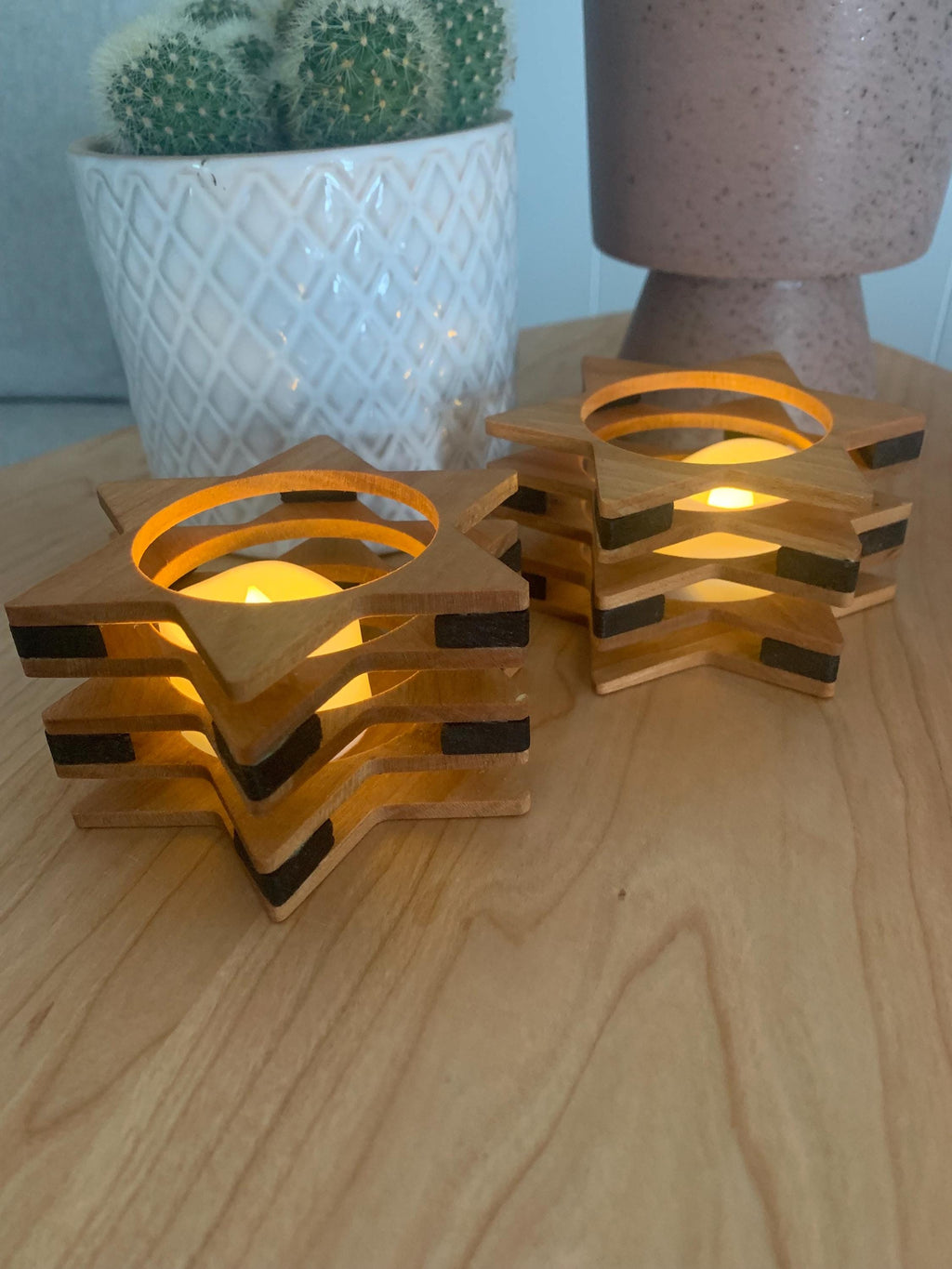 Star of David Candle Holders | Handmade Cherry & Walnut Wood Judaica __etsy:6716059305