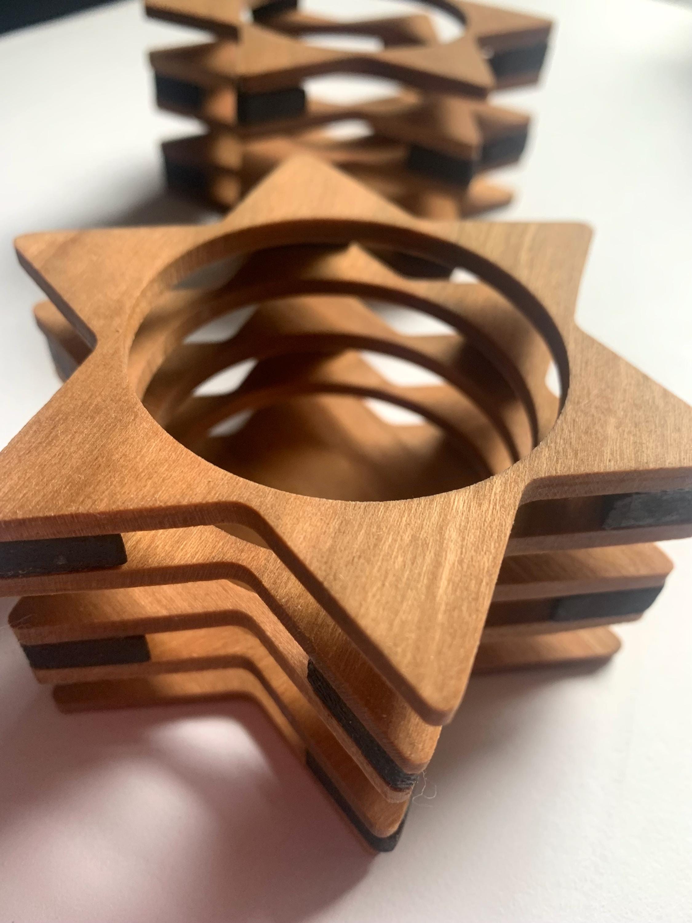 Star of David Candle Holders | Handmade Cherry & Walnut Wood Judaica __etsy:6668024364
