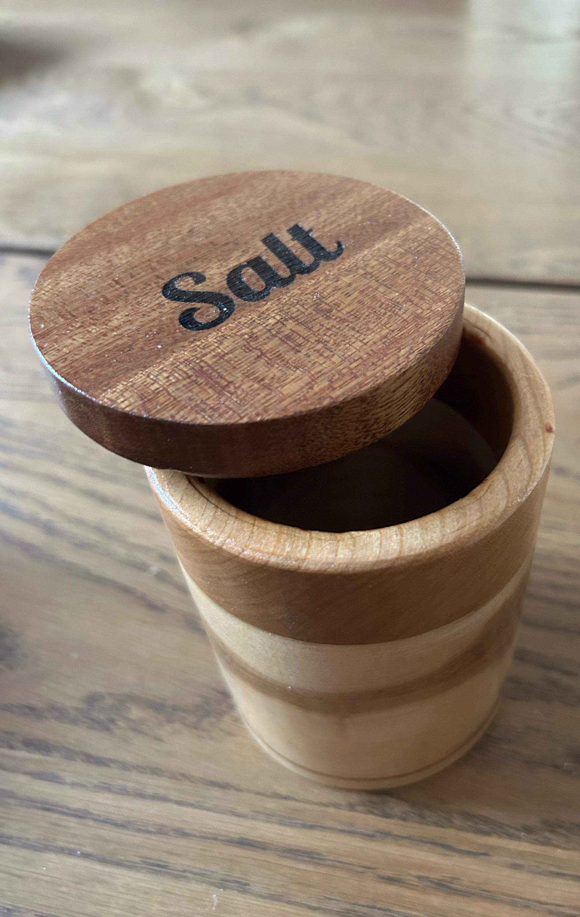Wooden Cylindrical Salt Holder – Minimalist Kitchen Storage __etsy:7890007659