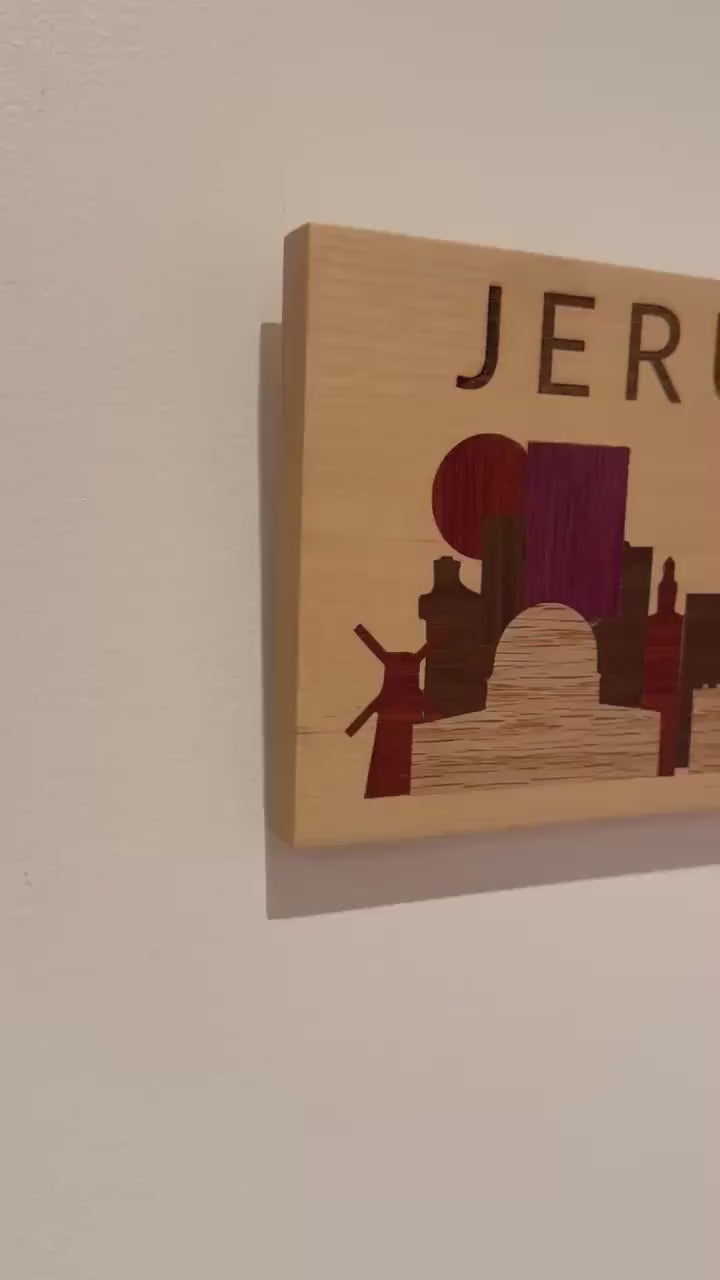Jerusalem Skyline Wood Wall Art: Multi-Wood Judaica Decor