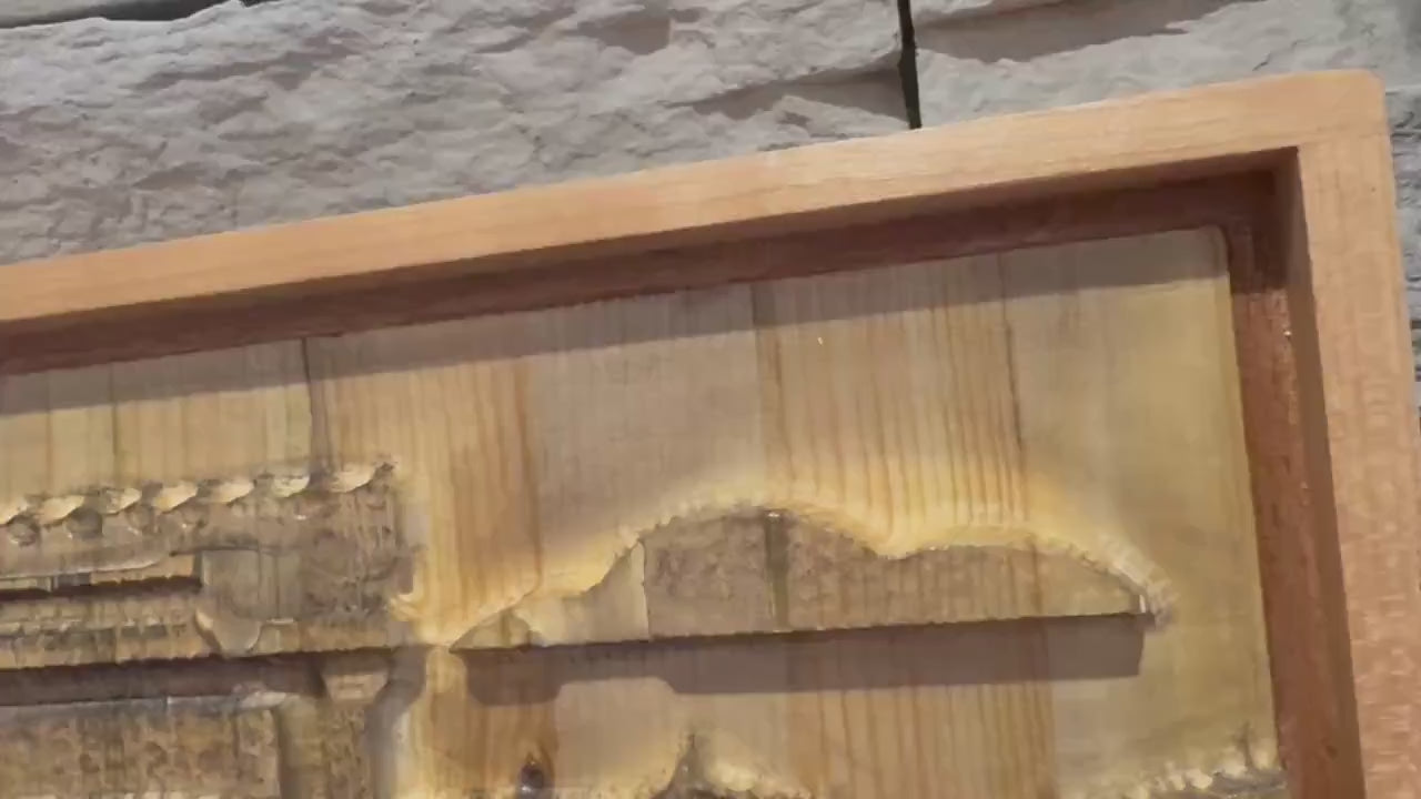 Jerusalem Temple Carving | 3D Wood Art | Cherry Sapele Maple Frame